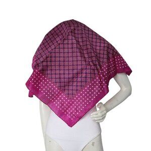 Vintage Polka Dot Ditsy Floral Square Scarf Poly Purple Magenta Blue Green